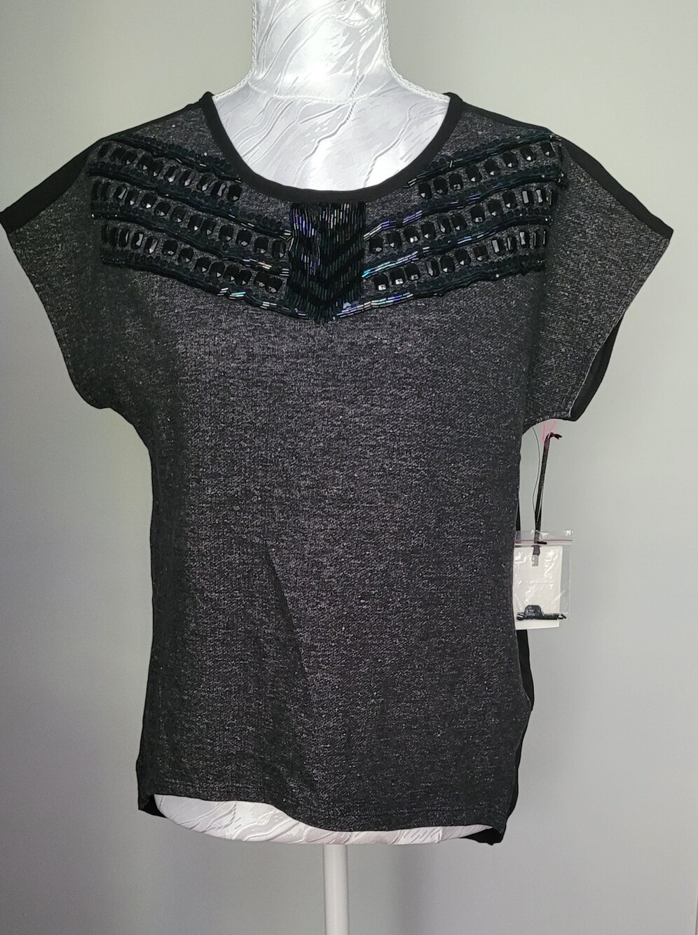 Black Embellished Short Sleeve Women's Top